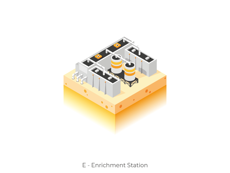 Enrichment Station character e energy enrichment isometric isometry letter power station
