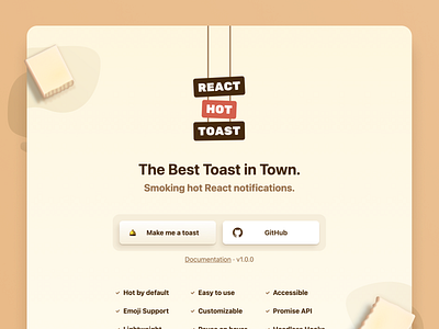 React Hot Toast butter landing page open source toast