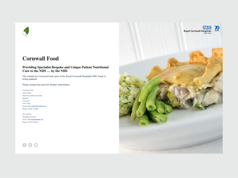 Cornwall Food Holding Page branding web design cornwall food care health nhs