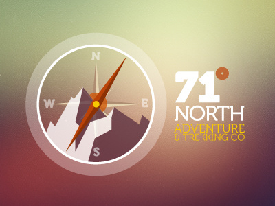 71 Degrees North 71 adventure arctic brown circle colours company compass degrees east green illustrator logo mountain mountains north points south sun trekking west