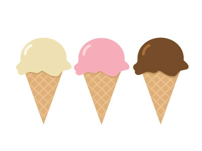 Ice Cream Flavor chocolate cone dessert flat food ice cream strawberry sugar sweets vanilla vector yum