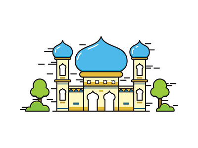 Blue Mosque in modern style line arabian architecture blue building colorful filled flat icon islamic line mosque ramadhan