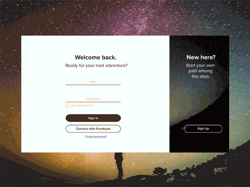 Sign Up. Log In. dailyui login motion signup space