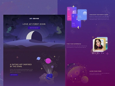 Oromoon Landing Page animation astrology branding dating design illustration landscape love moon moonlight night stars ui web website