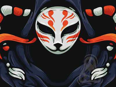 Kitsune Mask art illustration japanese kitsune mask
