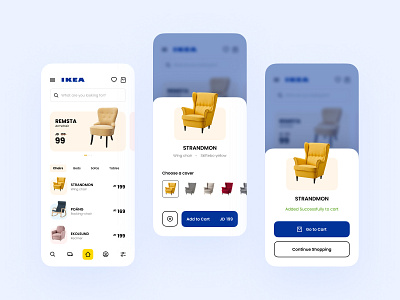 IKEA Mobile App Concept app design blue chair design furniture furniture app furniture store shopping shopping cart store ui yellow