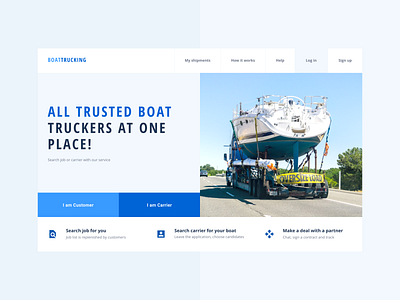 boat trucking blue boat design main page site transit transport truck ui water web white