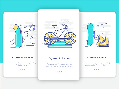 Sport Illustrations *Onboarding Screens #2 app bike icon illustration outline snowboard sport surfing ui