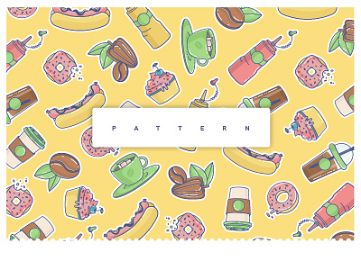 Food Pattern blvck cox cake coffee cup donut fresh hot dog illustrations juice sweets