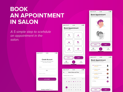 Appointment App for Salon - UI/UX Design appdesign appointment appointmentapp salon salonapp uidesign uiux uiux design