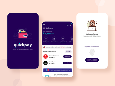 QuickPay : Wallet Application all in one branding information architecture instant ios app design logo mobile app mobile app design mobile ui payment payment method payments product design user experience user interface visual visual design wallet app wallet ui wallets