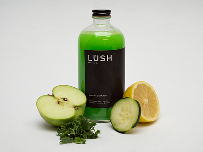 Lush Press Co. brand chicago fruit juice label logo minimal packaging photography rebrand vegetables