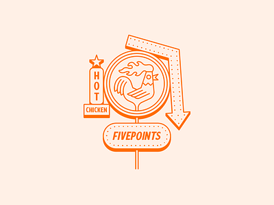 Fivepoints Neon Sign Illustration branding chicken design hot illustration logo nashville neon sign vintage