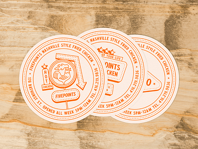 Fivepoints Drink Coasters badge branding chicken coasters design drink hot illustration logo nashville vintage