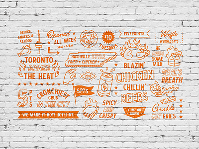 Fivepoints Mural branding brick chicken design hot illustration logo mural nashville toronto vintage wall