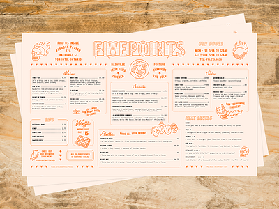 Fivepoints Menu branding chicken design hot illustration menu nashville toronto vintage