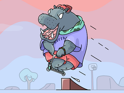 Hippo skater character character art character design character drawing design flat art flat design lineart minimalistic procreate