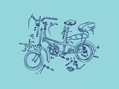 Exploded folding bike digital illustration drawing illustration illustrator poster vector