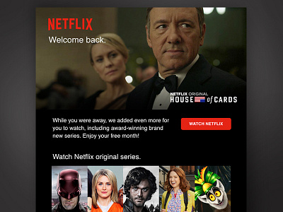 Cinematic Welcome Back email design email house of cards netflix