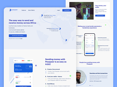 Pesapeer Landing Page design desktop finance fintech illustration landing page logo mobile money peer to peer product design tech ui web design website