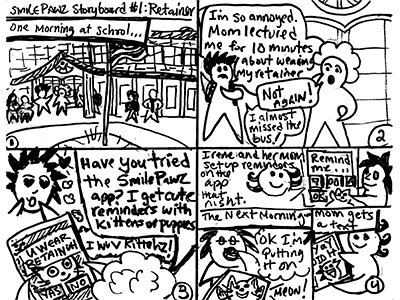 AwwPawwz Storyboard - School Scenario ideation sketch storyboard use case user experience