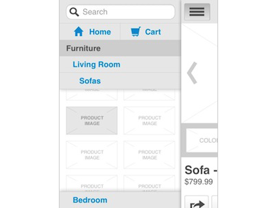 Mobile Drawer with Lateral Product Browsing browsing drawer furniture mobile wireframe