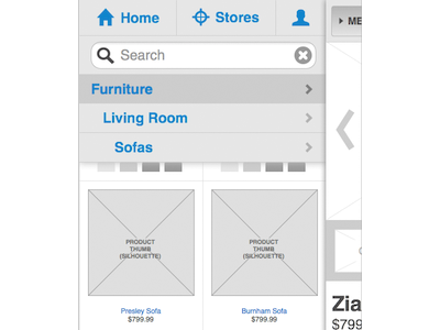 Mobile Drawer with Lateral Product Browsing [updated] browsing drawer furniture mobile wireframe