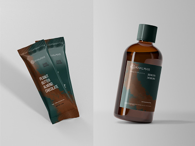 Khalmar's packaging kit 2d 3d bar branding design graphic design health identity label logo organic packaging product supplement type typography vector