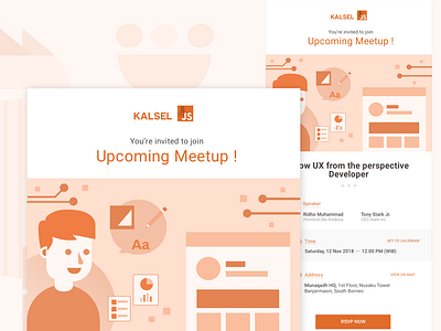 Invitation Email - Upcoming Meetup code community email email template flat illustration orange pastel