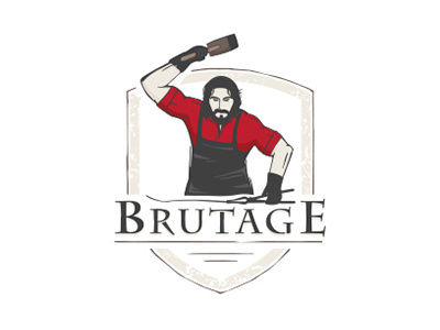 logo for clothing & equipment brand «Brutage» blacksmith brutal clothing equipment logo shield smith