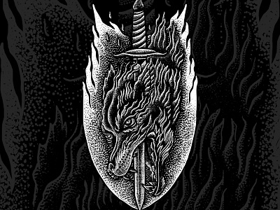 SOLD artwork dagger dark art death dotwork fire horror illustration sebrodbrick t shirt design tattoo art tshirtdesign wolf