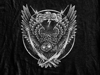 Available animal art art art for sale artwork black work design design for sale dotwork illustration owl illustration sebrodbrick t shirt design thunderbolt tshirt design