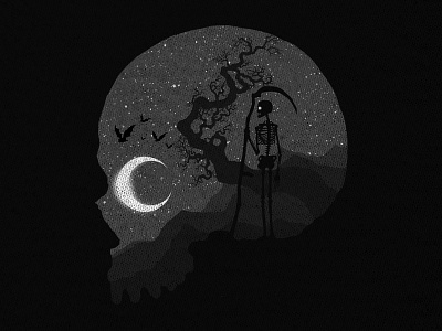 Moon Grim Skull artwork darkart darkness horror art illustration macabre merch design skeleton skull skullart skulldesign skullhead skulls t shirt design