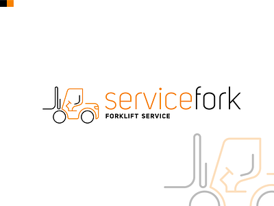 ServiceFork black brand branding character clean design firm flat forklift icon illustration illustrator logo minimal new new shot orange service shot vector