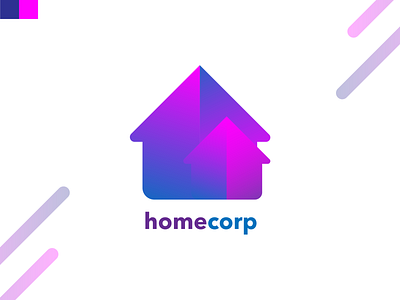 HomeCorp art brand branding building clean concept corporation design flat gradient house icon identity illustrator logo minimal pink purple sales vector