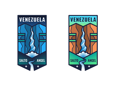 Salto Angel / Angel Falls badge colours flat design illustration landscape logo water fall