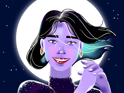 Inktober 18 / MOON design illustration illustrator inktober moon night portrait stars vector