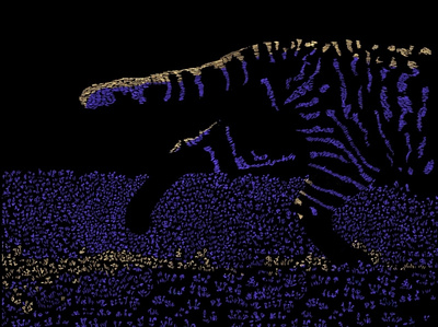 Night Cat 2d art cat color contrast drawing fur grass illustration moonlight night pattern purple yellow
