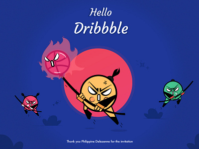 Hello Dribbble ! cartoon dribbble hello illustration ninja samurai sketch