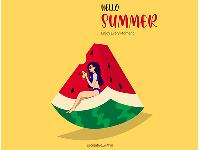 Hello Summer 2d character beach colourful fruit illustration fruity illustration juice oranges summer vector wallpaper watermelon
