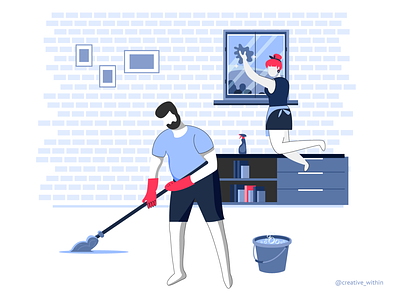 Pandemic Learning - II cleaning couple illustration couplegoals covid flat illustration illustration pandemic
