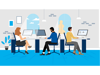 Work from Office Illustration adobe illustrator animation character design coworking finance financial flat design graphic design illustration illustrations man motion graphics vector woman work from office working workspace