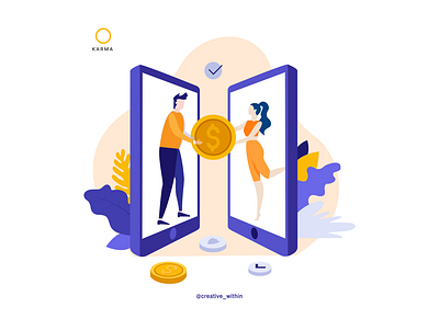 Illustrations: KARMA brand adobe illustrator branding design finance app flat flat design illustration illustrator money app vector website