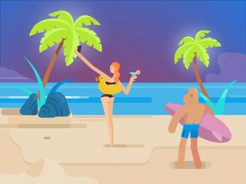 Summer time 🌴☀️🏜️ 2d animation beach girl inovit man palm sea selfie summer sun