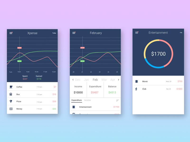 Xpense expense manager flat clean ui mobile