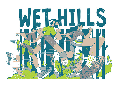 Wet hills activity autumn character competition design editorial fast flat forest illustration nature print run runners running sport tree typography vector wet