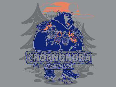 Chornohora sky marathon angry bear cartoon character design forest graphic grizzly bear illustration marathon mountain nature print run runner running tree typography vector wild