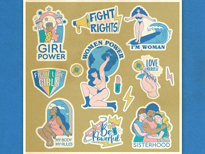 Woman Power bodypositive cartoon design female feminism fight like girls girl graphic illustration love power powerfull print retro sisterhood sticker typography vector vintage woman