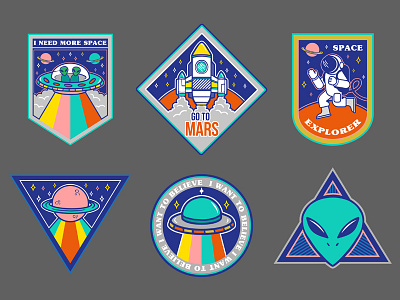 Space sticker pack alien cartoon colorful design patch pin set space spaceship sticker ufo