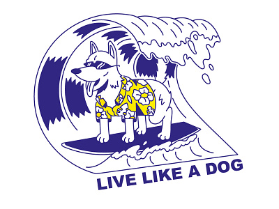 Live like a dog cartoon character dog graphic illustration line sticker summer surf surfing